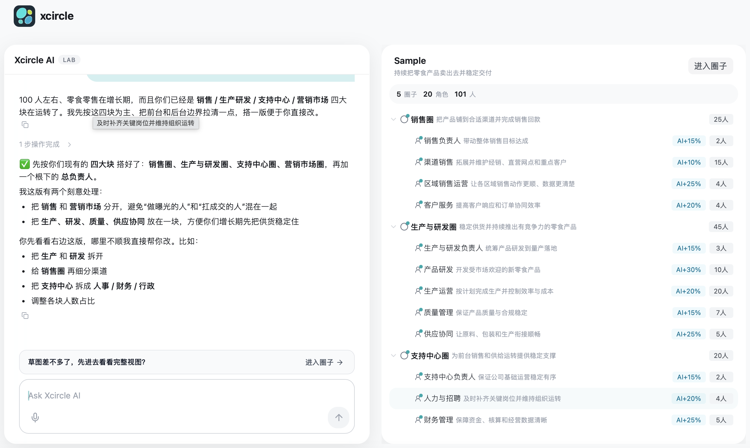 组织结构预览面板