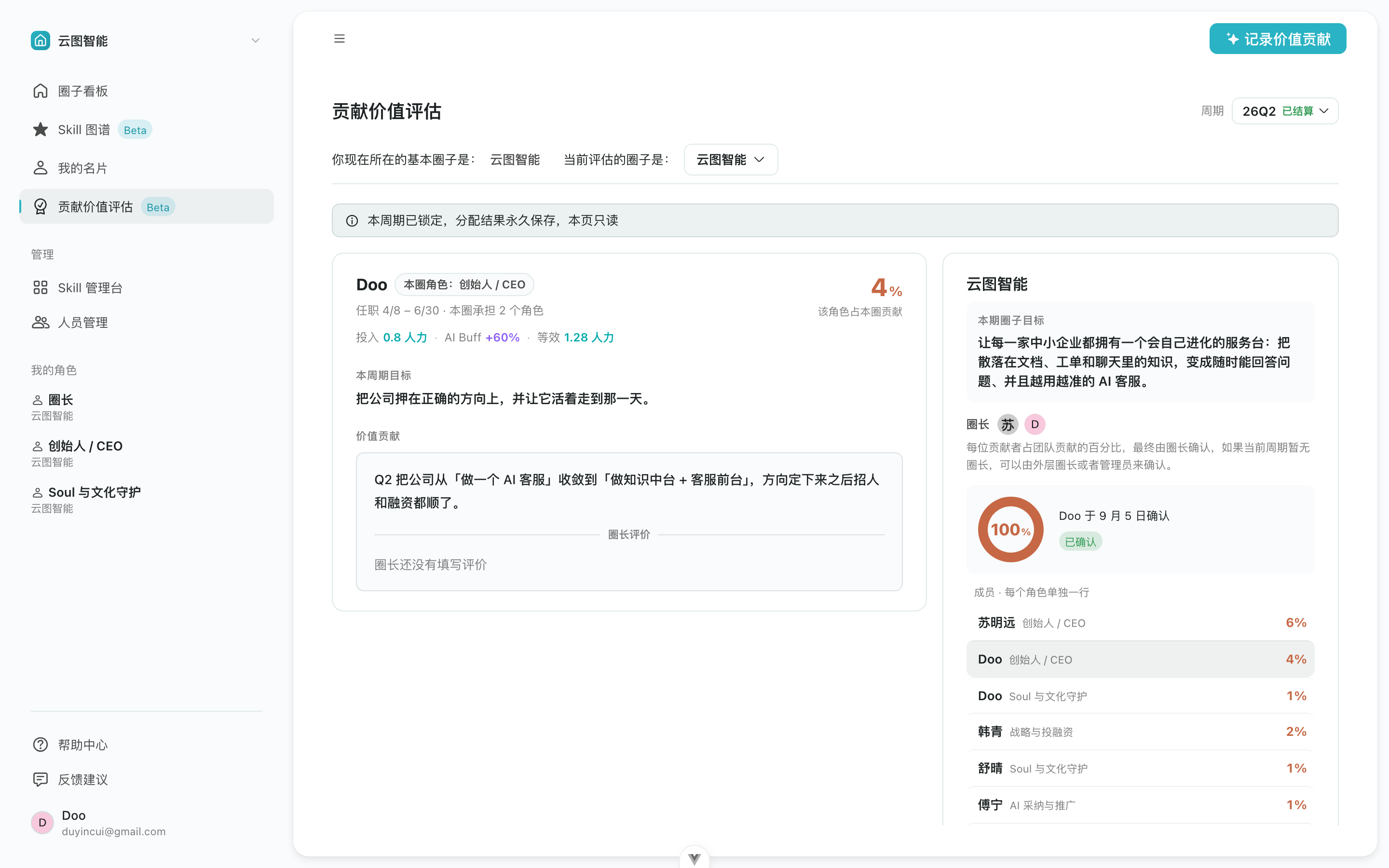 贡献价值评估页面